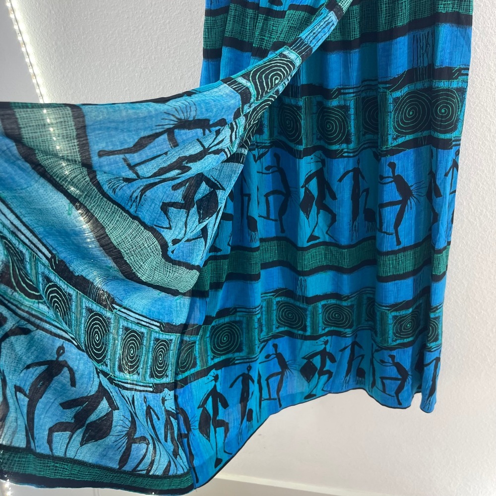 Vintage 90s Tribal Print Maxi Skirt African Dancer Boho Festival Drape Faux Wrap - Picture 5 of 11